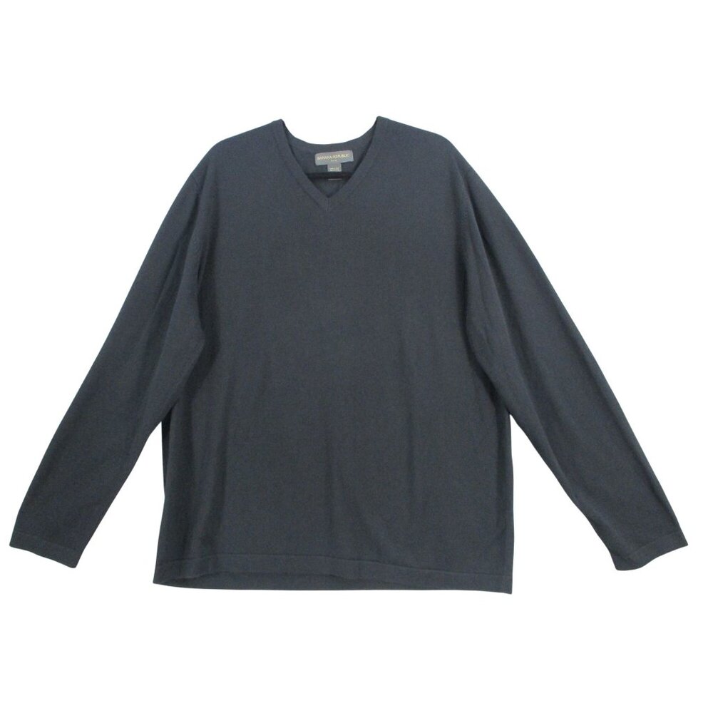 Banana Republic Mens Navy Blue V-Neck Long Sleeve Sweater XL 100% Cotton Made In